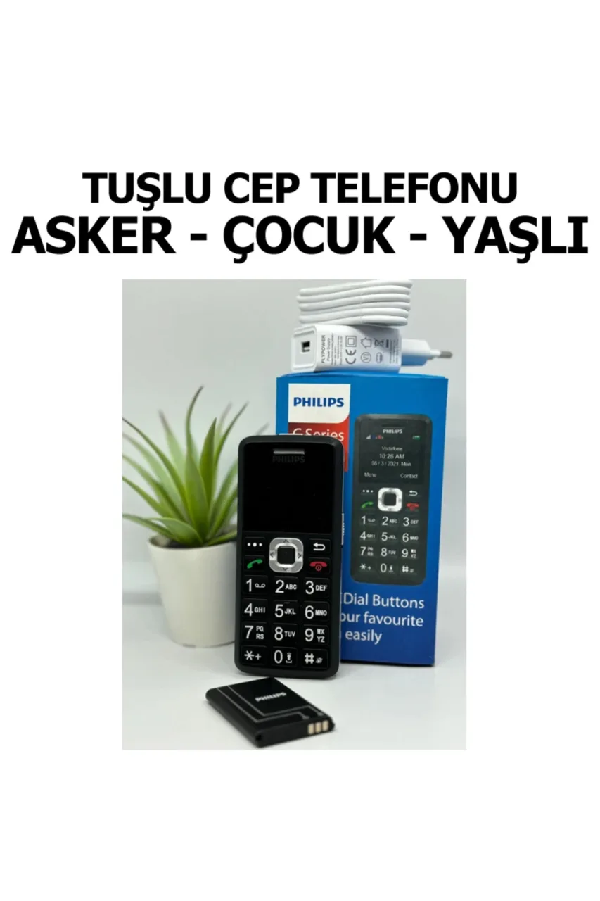 Philips Tuşlu Cep Telefonu Asker, Yaşlı, Çocuk Büyük Harfler, Hızlı Arama, Type C Şarj, El Feneri